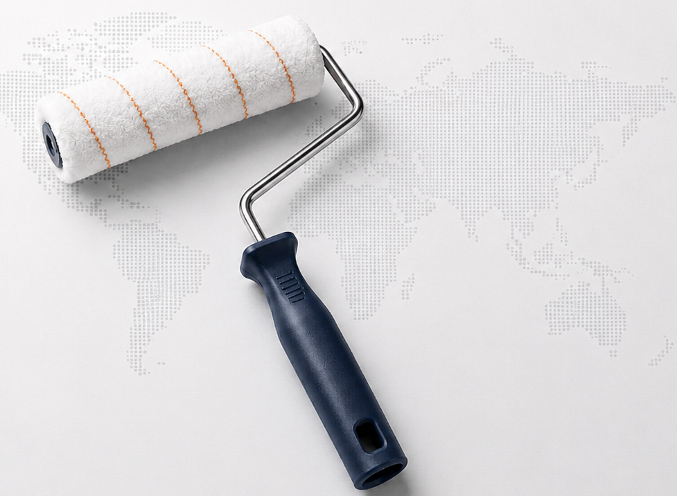 RollEdge paint roller with global map background